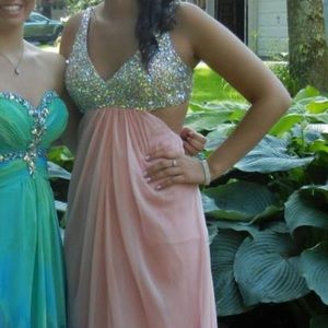 La Femme light pink chiffon prom dress